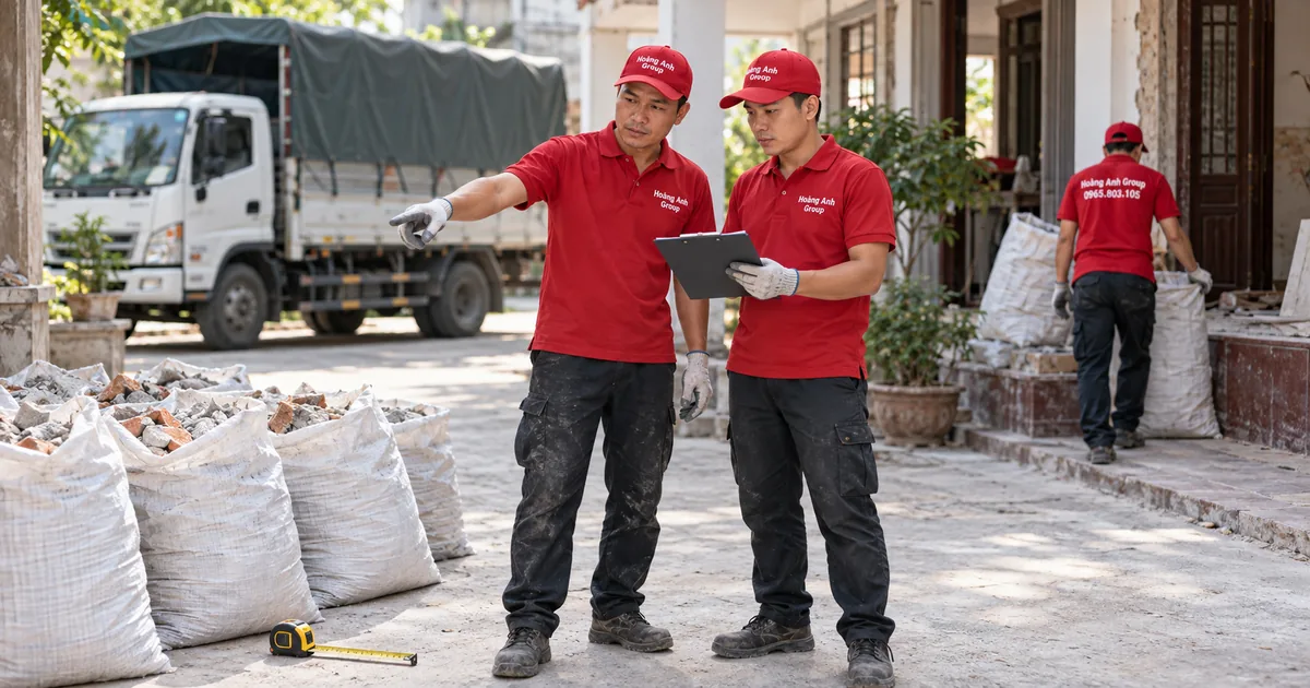 Nhân viên trao đổi bảng ghi thông tin bên các nhóm bao chạc tại sân công trình