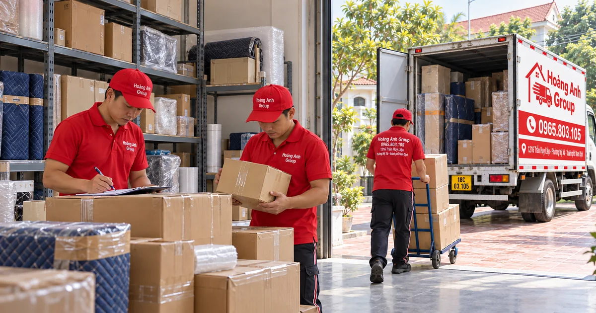 Nhân viên Hoàng Anh Group kiểm đếm thùng hàng trước khi chuyển lên xe tải