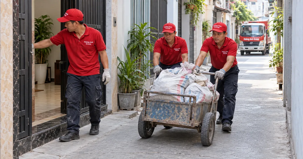 Nhân viên đưa các bao chạc bằng xe đẩy qua lối ngõ nhà dân